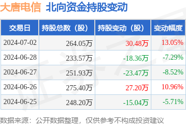 大唐電信(600198)北向資金7月2日增持30.48萬(wàn)股，布局計(jì)算機(jī)軟硬件開(kāi)發(fā)與銷售前景